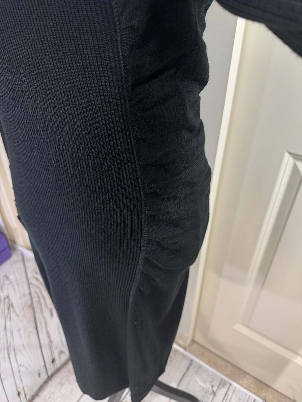 Calvin Klein Ribbed Wool Blend Knit Bodycon Sweater Dress with Ruched Sides Med - Picture 3 of 9